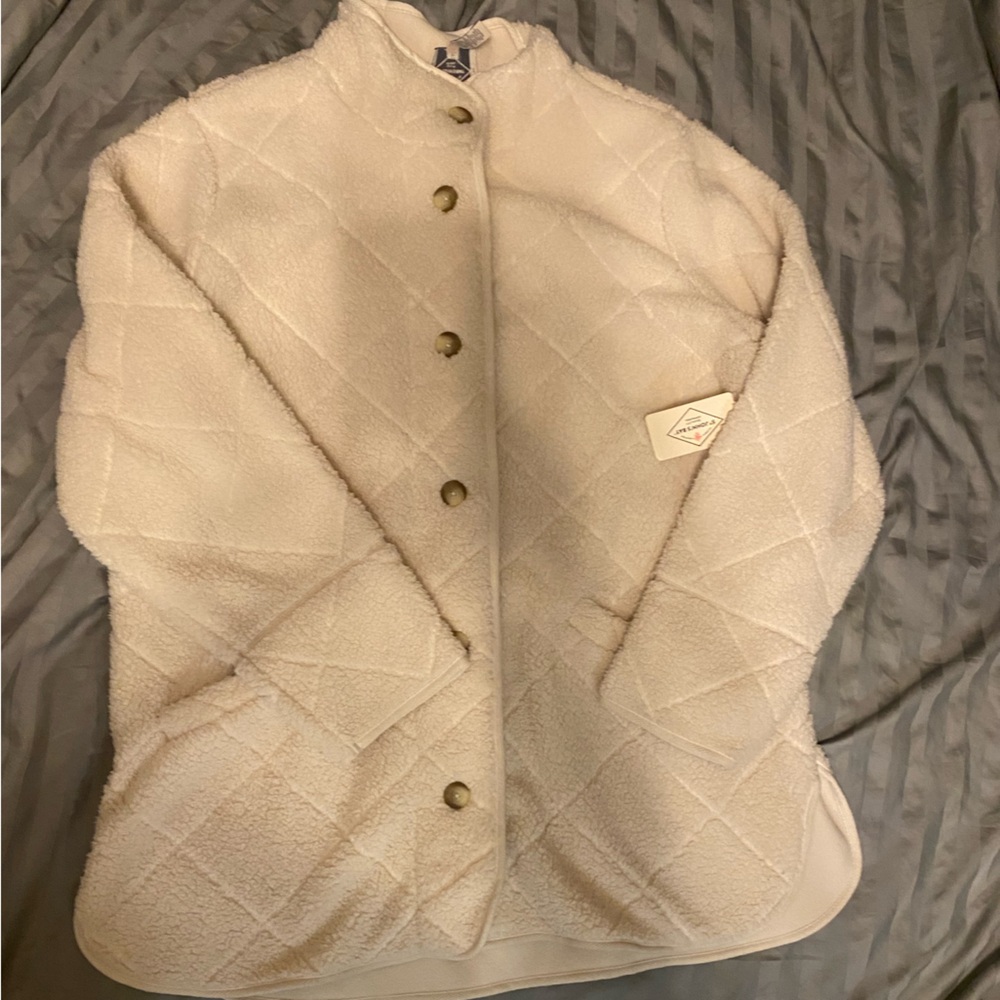 St John’s Bay Sherpa Jacket XXL Cream Quilted Snap Front NWT